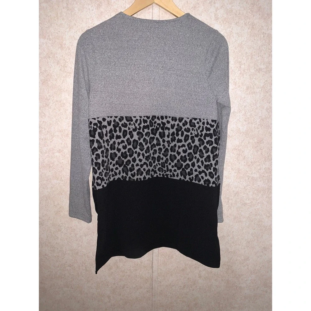 Belle by Kim Gravel Leopard‎ Print Colorblock Cardigan Womens XXS Gray Black - Picture 4 of 11